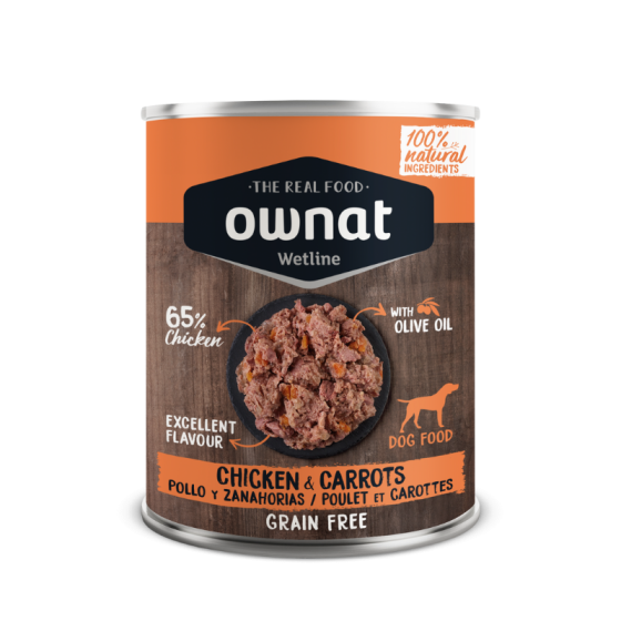 OWNAT WETLINE CHICKEN WITH CARROTS (DOG) 395g BANDEJA 12 UDS