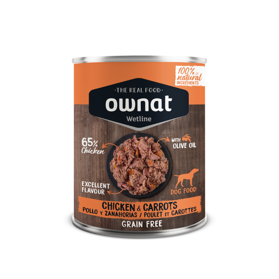 OWNAT WETLINE CHICKEN WITH CARROTS (DOG) 395g BANDEJA 12 UDS