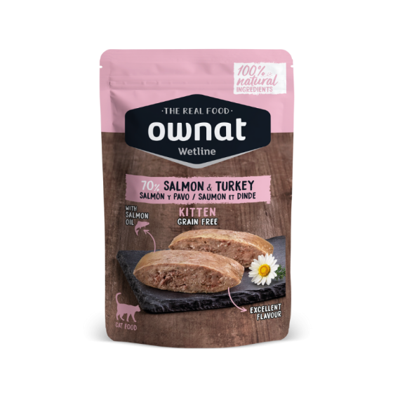 OWNAT WETLINE KITTEN Salmon & Turkey (CAT)  85g BANDEJA DE 12 UNIDADES