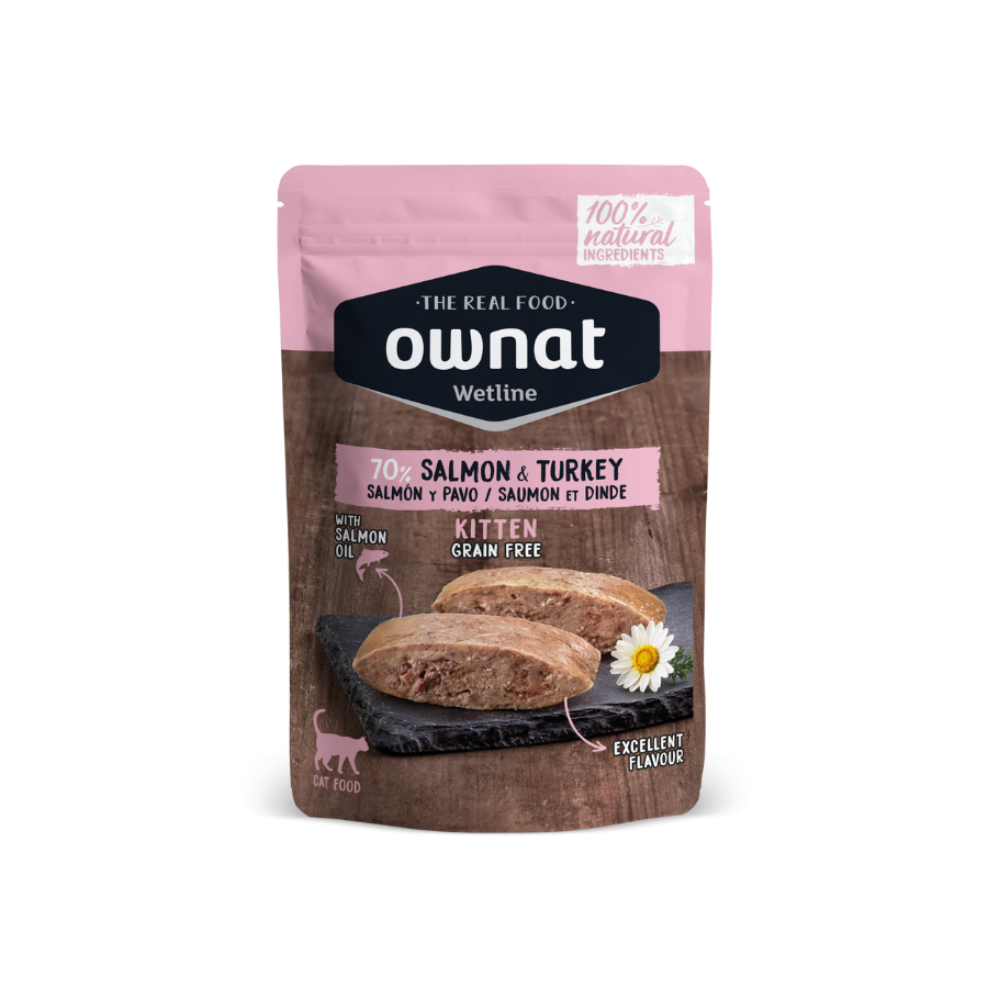 OWNAT WETLINE KITTEN Salmon & Turkey (CAT)  85g BANDEJA DE 12 UNIDADES