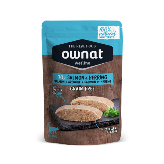 OWNAT WETLINE Salmon & Herring (CAT)  85g BANDEJA DE 12 UNIDADES