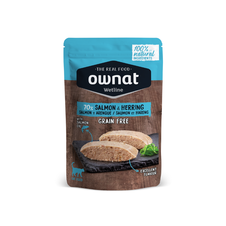 OWNAT WETLINE Salmon & Herring (CAT)  85g BANDEJA DE 12 UNIDADES