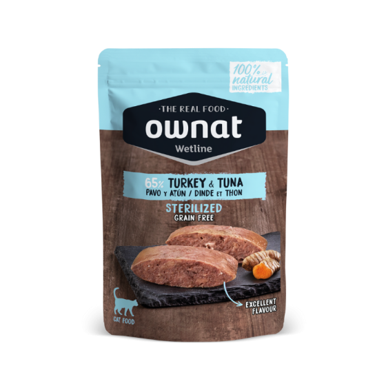 OWNAT WETLINE STERILIZED Turkey & Tuna (CAT)  85 g BANDEJA DE 12 UNIDADES