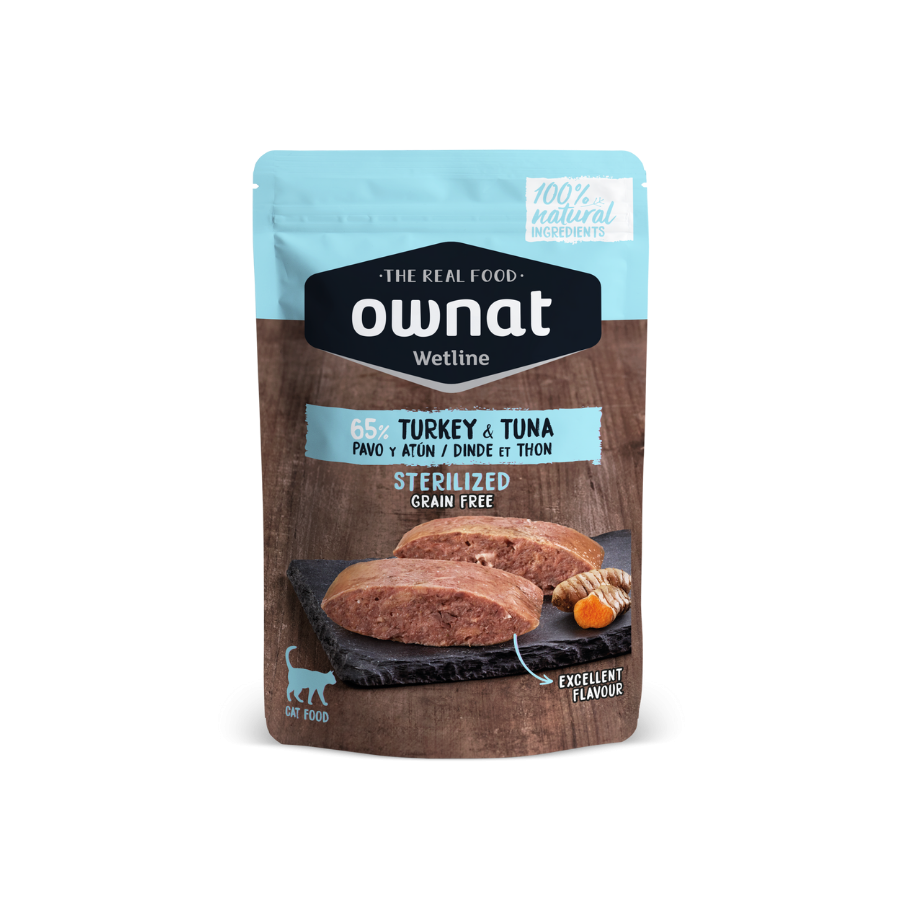 OWNAT WETLINE STERILIZED Turkey & Tuna (CAT)  85 g BANDEJA DE 12 UNIDADES