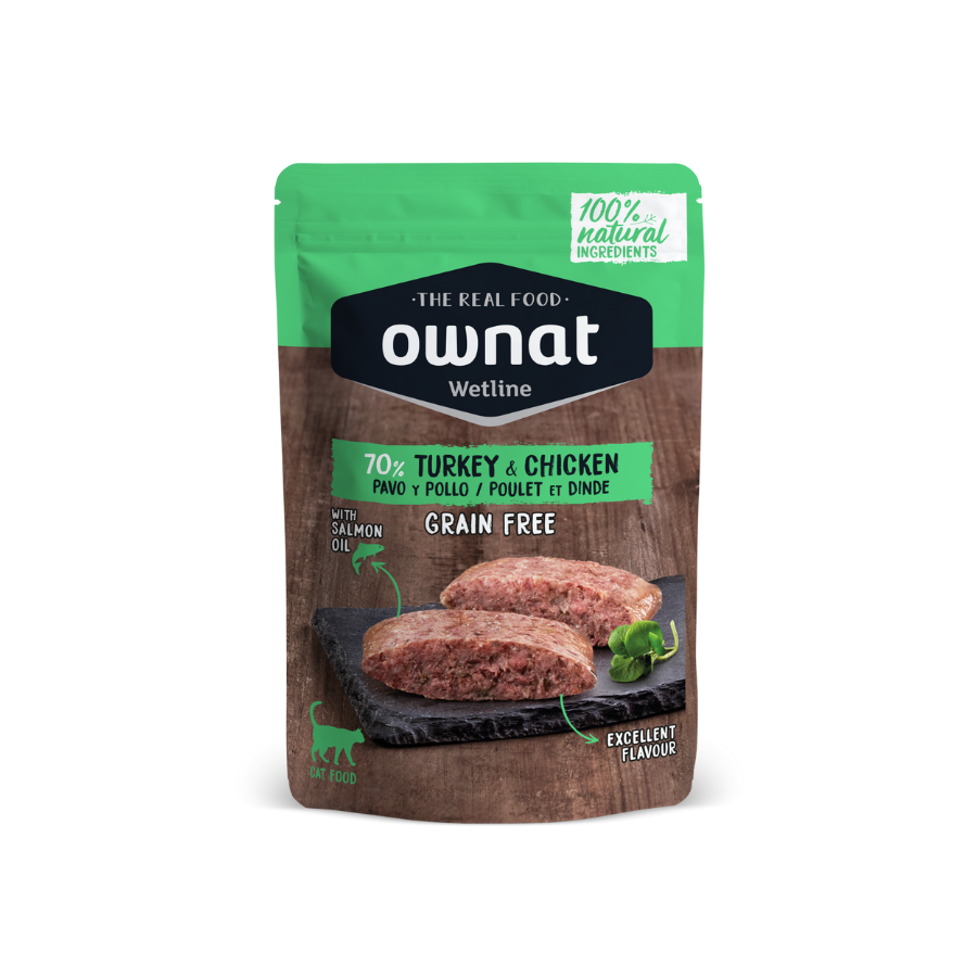 OWNAT WETLINE TURKEY & CHICKEN (CAT)  85g BANDEJA DE 12 UNIDADES